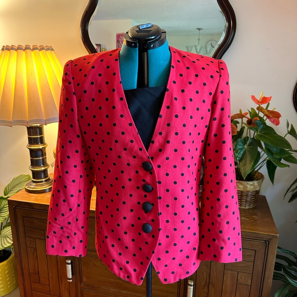 SBS Collection Red Blazer with Black Polka Dots and Modesty Panel, size 14